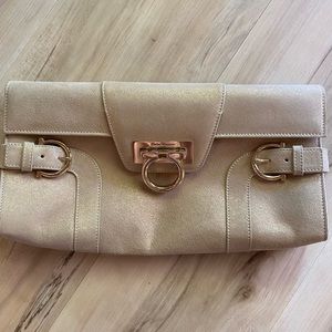 Salvatore Ferragamo champagne suede clutch. Like new! Authentic!